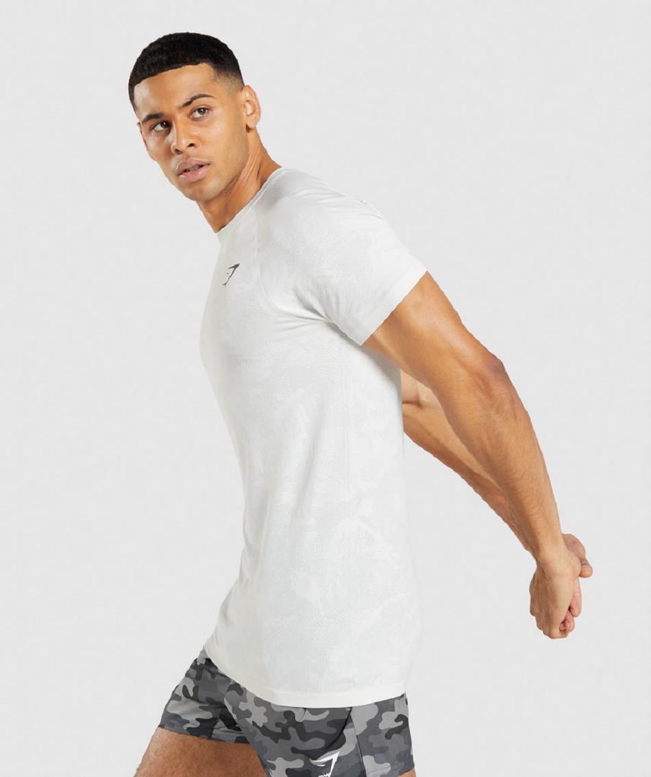 T Shirts Męskie Gymshark Geo Seamless Białe Głęboka Szare | PL 3785WNB